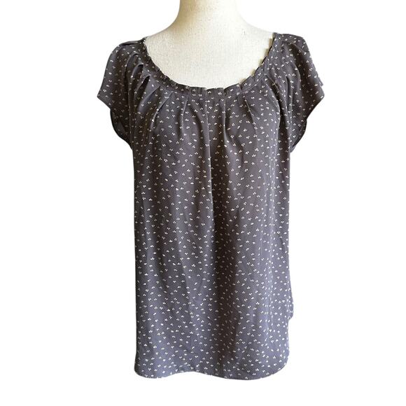 Lauren Conrad Gray Printed Tie Bow Top Women's Blouse Size Small | 41-61 - Picture 1 of 5